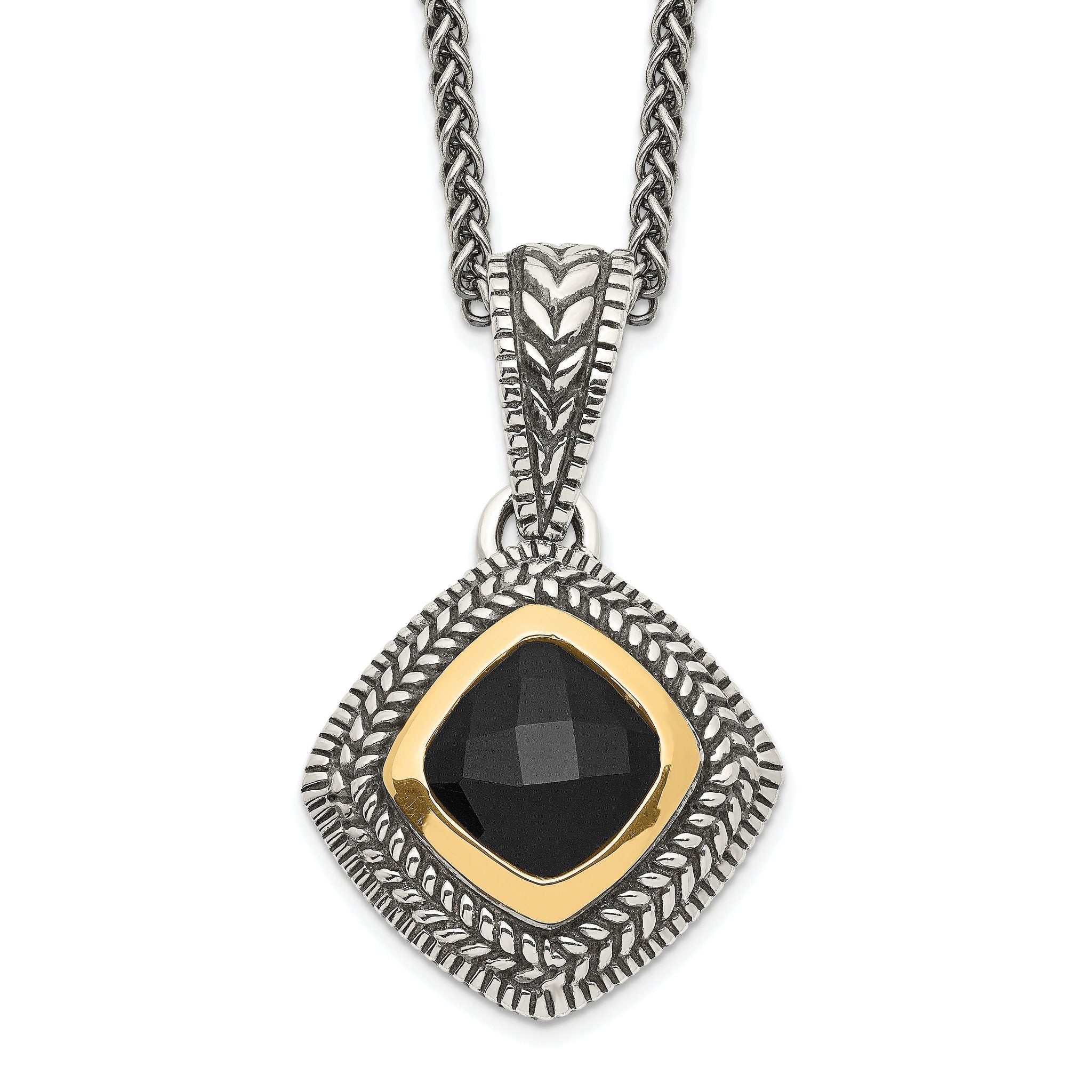 Shey Couture Sterling Silver with 14K Accent 18 Inch Antiqued Checkerboard-cut Black Onyx Necklace Main image