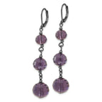 Smokey Purple Glass Bead Drop Earrings in Black-Plated Metal
