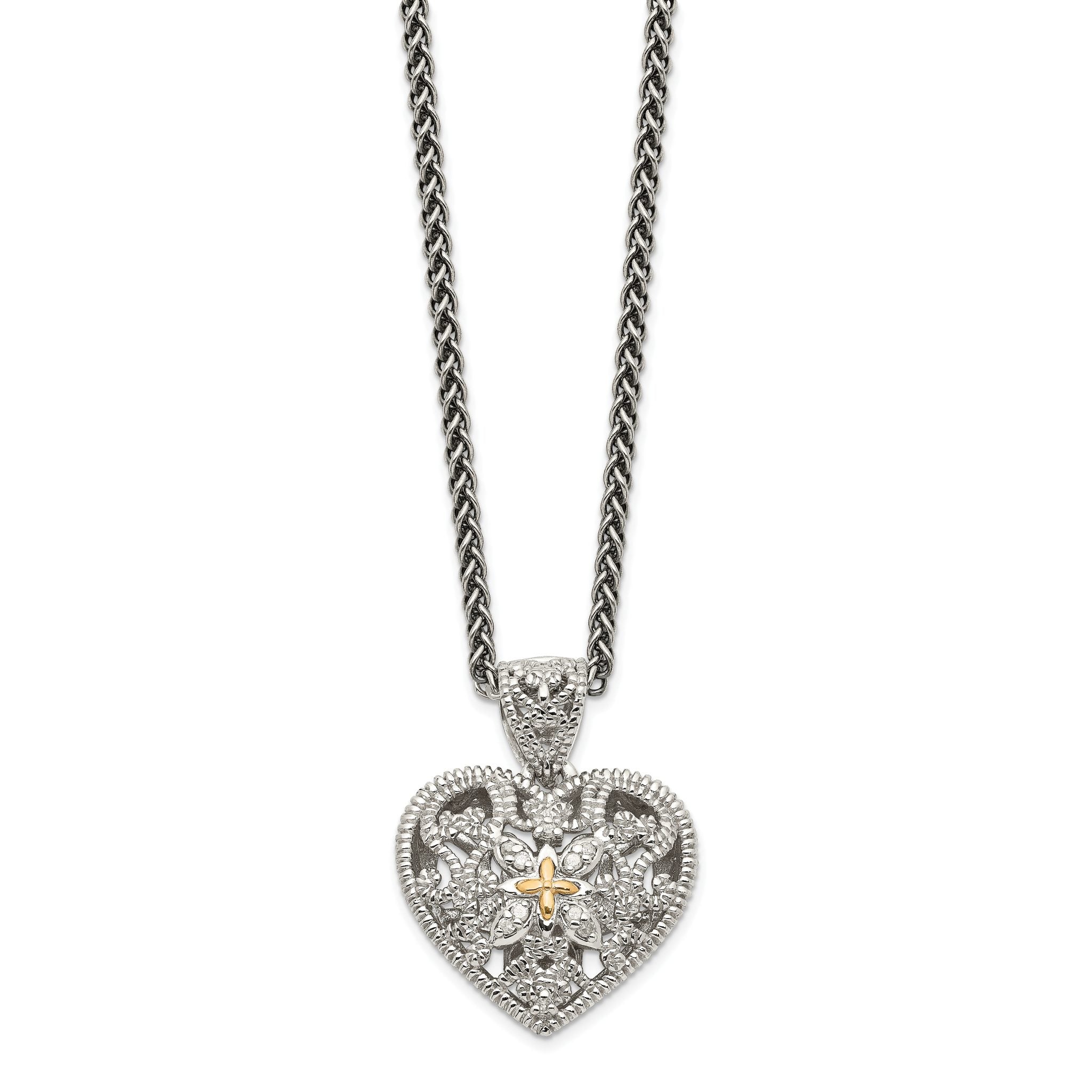 Shey Couture Sterling Silver Antiqued with 14K Accent 18 Inch Diamond Vintage Heart Necklace Main image