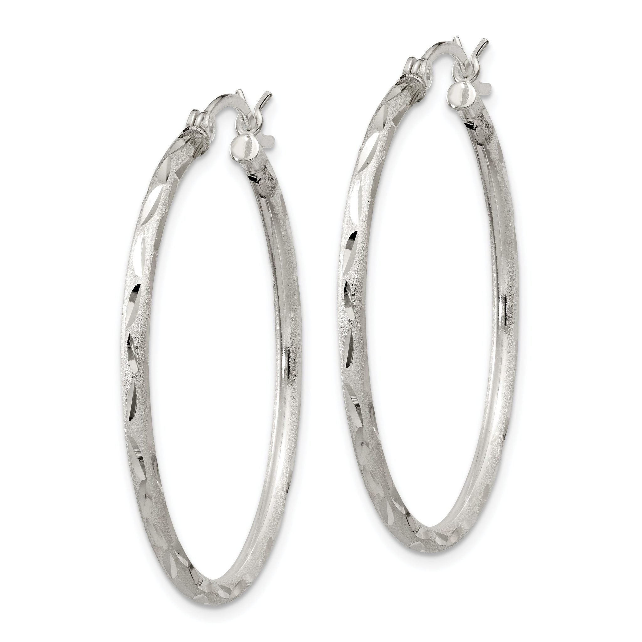 Sterling Silver 925 Brushed Diamond-Cut Hinged Hoop Earrings 38mm Secondary image