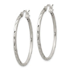 Sterling Silver 925 Brushed Diamond-Cut Hinged Hoop Earrings 38mm