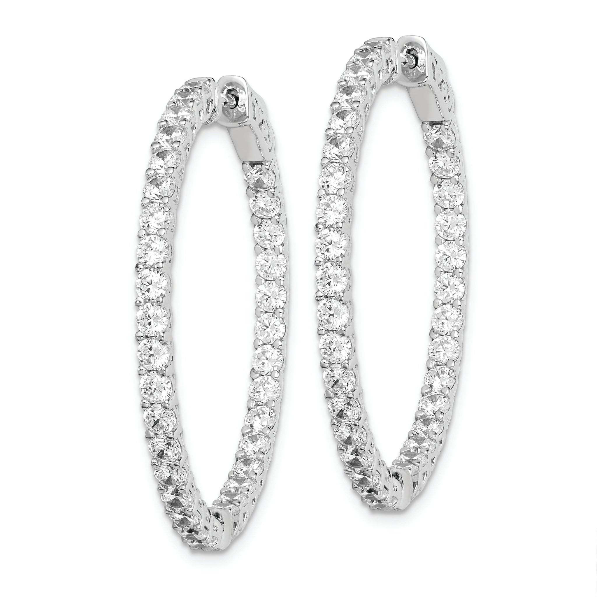 Sterling Shimmer Sterling Silver Rhodium-plated 66 Stone 2.5mm CZ In and Out Round Hinged Hoop Earrings Secondary image