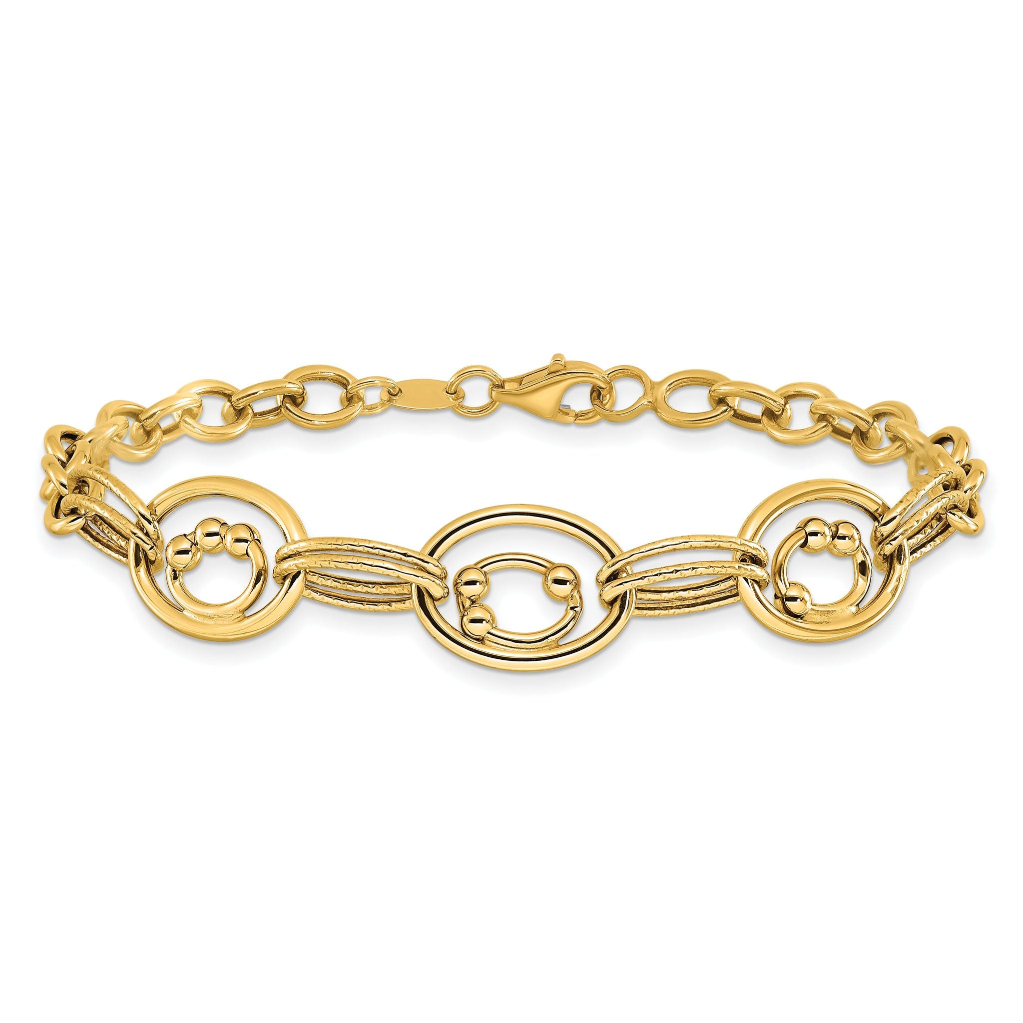 10K Polished and Textured Fancy Link Bracelet