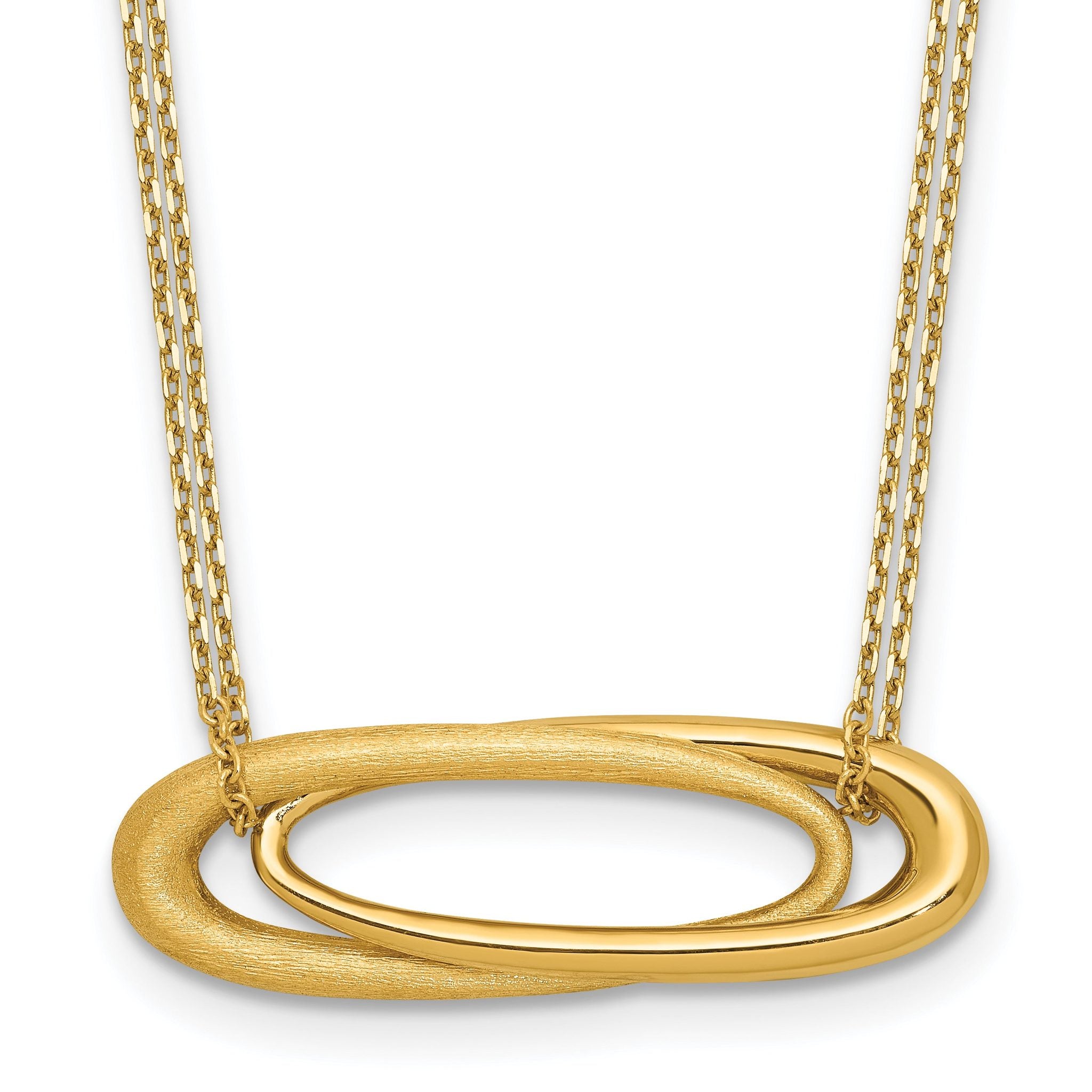 14K Polished and Brushed 2-Strand Fancy Oval w/2in Ext. Necklace