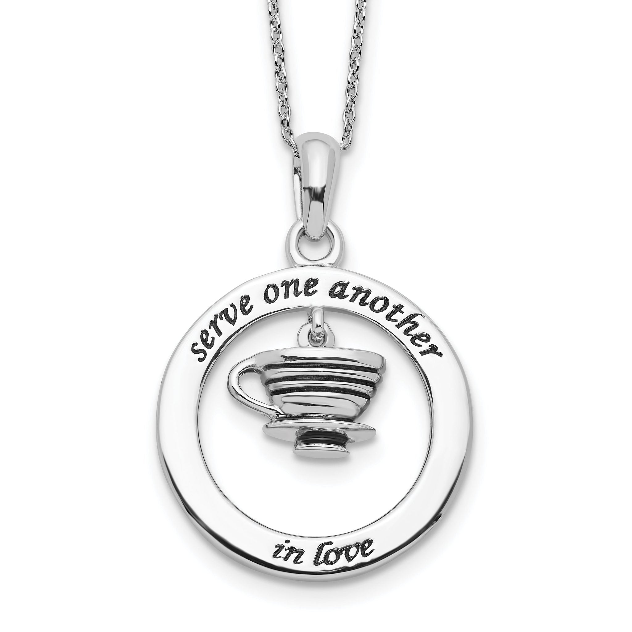 Sentimental Expressions Sterling Silver Rhodium-plated Antiqued Serve One Another 18in Necklace Main image