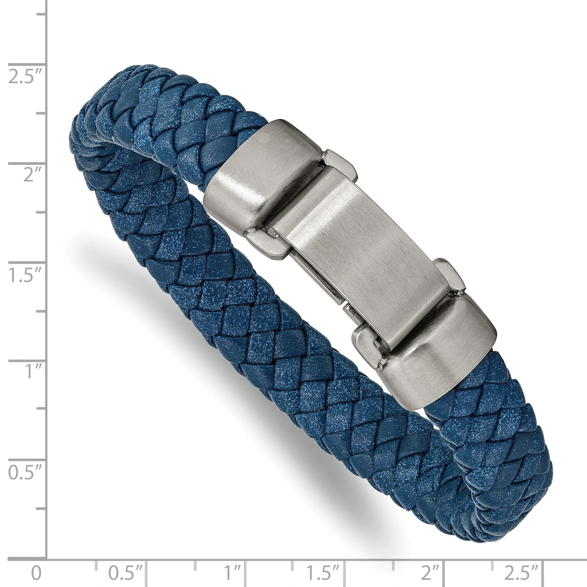 Stainless Steel Brushed Blue Leather Bracelet for Men Secondary image
