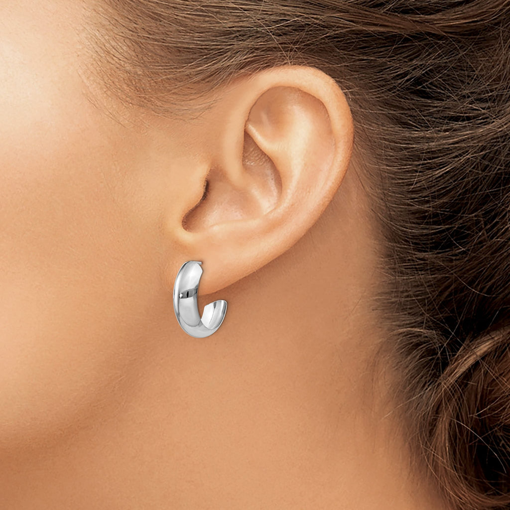 14K White Gold Polished J-Hoop Earrings with Rhodium Finish Elegant 18mm Design