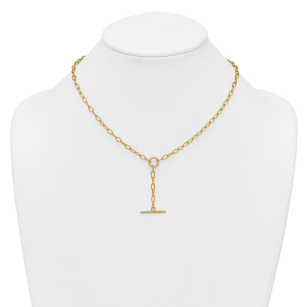 Sterling Silver Gold-tone Polished CZ Paperclip Lariat 17 Inch Necklace