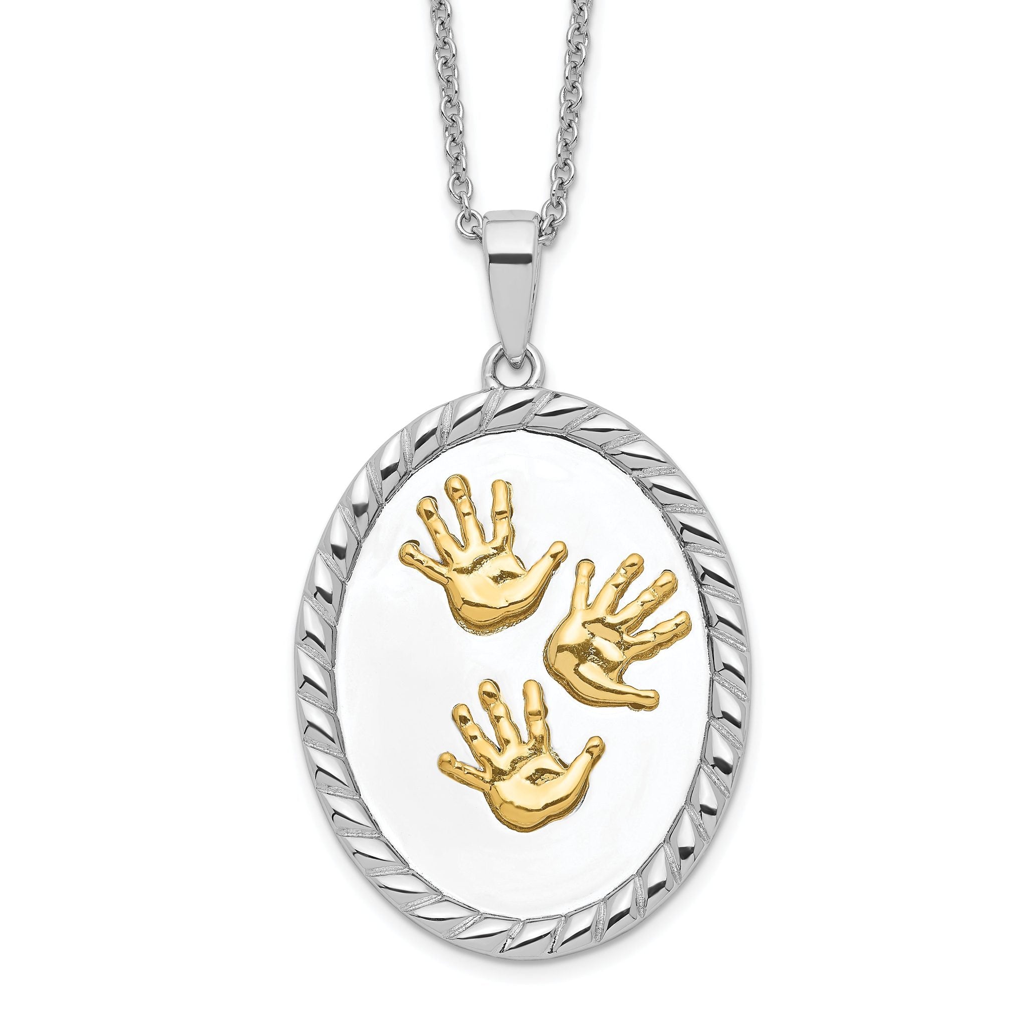 Sterling Silver Gold-Plated Unisex Necklace with Hand Print Pendant 18in