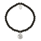 Stainless Steel Polished Angel 4mm Black Jade Beaded Stretch Bracelet for Women