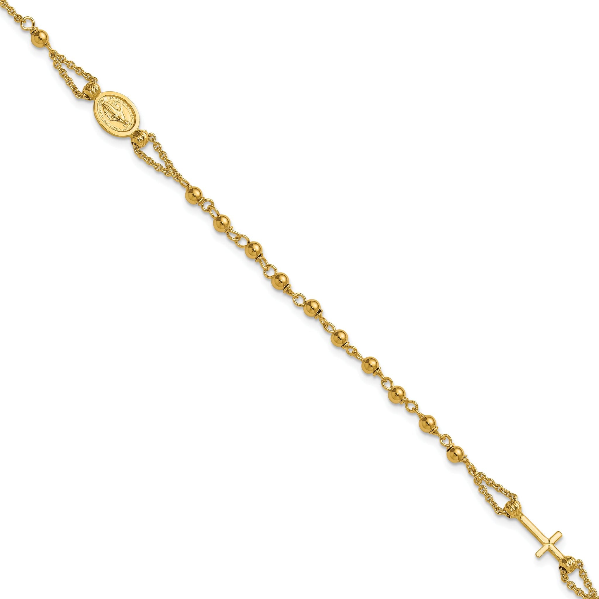 14K Polished Diamond-cut / Beaded Religious Rosary Style Bracelet Main image