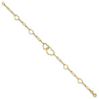 14k Polished Double Hearts and Paper Clip Links 7.5 inch Bracelet