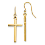 14K Gold Polished Cross Dangle Earrings for Women with French Wire