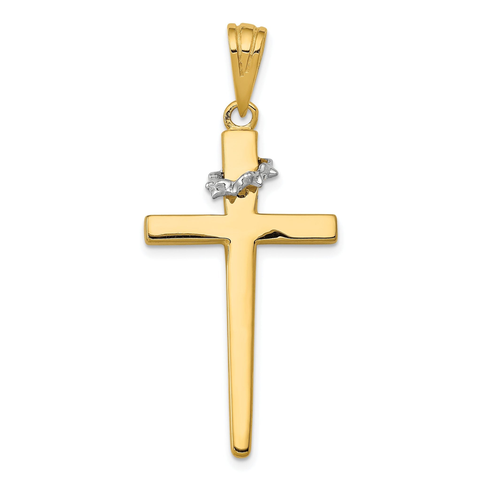 14K Two-Tone Gold Cross Pendant with Crown of Thorns Elegant Design