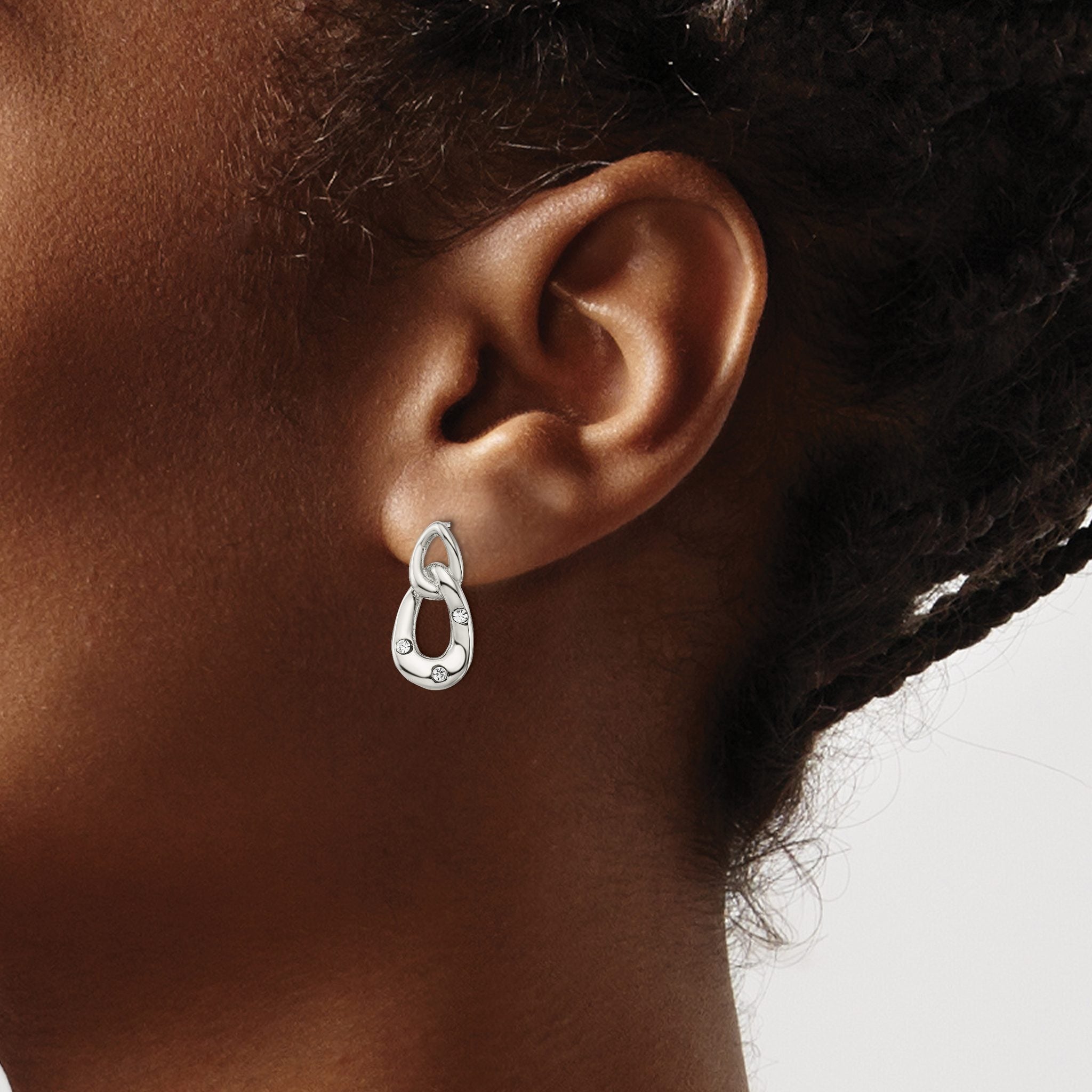 Stainless Steel Polished Crystal Drop Dangle Earrings for Women
