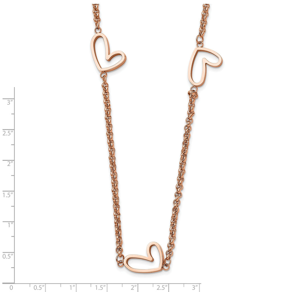 Rose-Tone Hearts Necklace in Stainless Steel, 38in