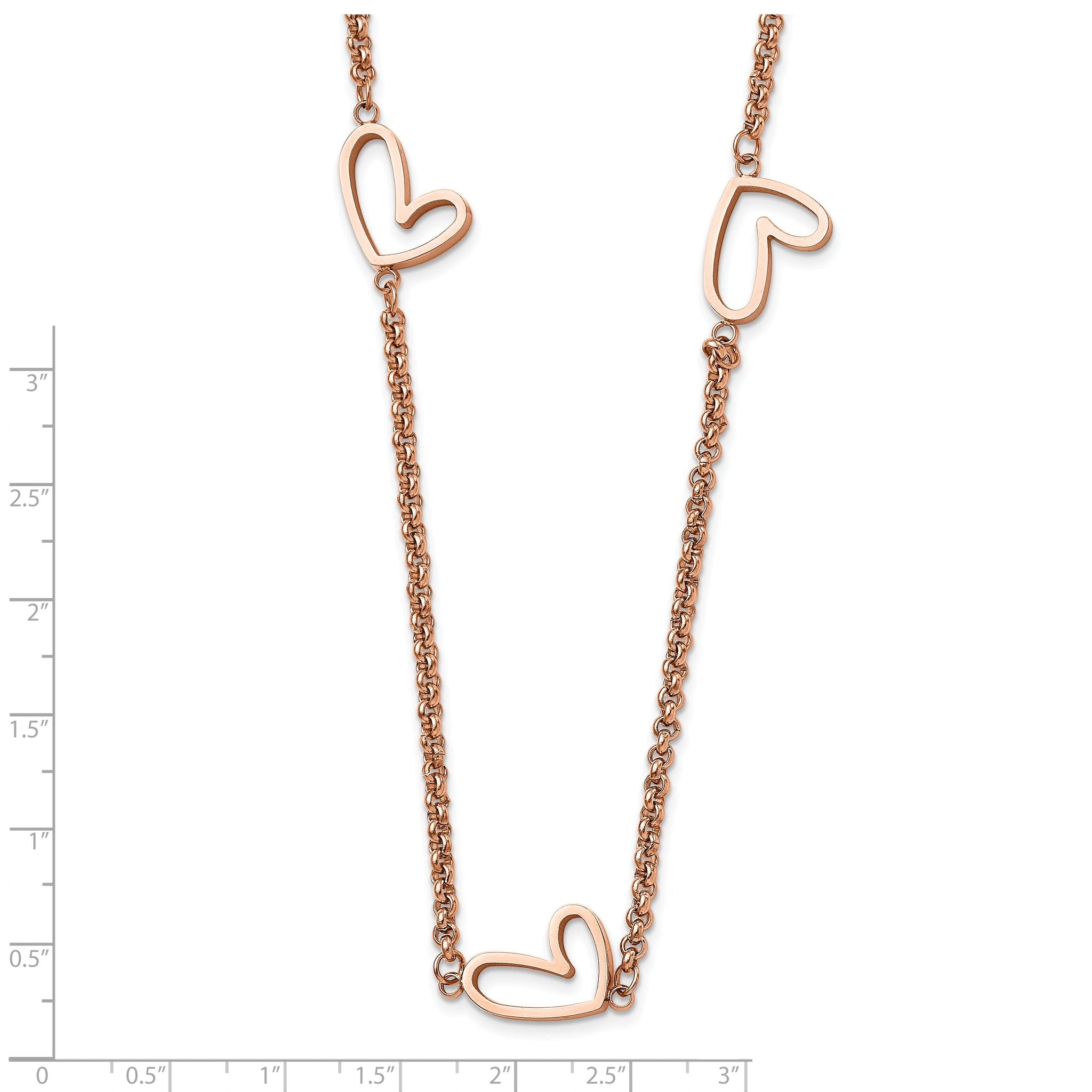 Rose-Tone Hearts Necklace in Stainless Steel, 38in