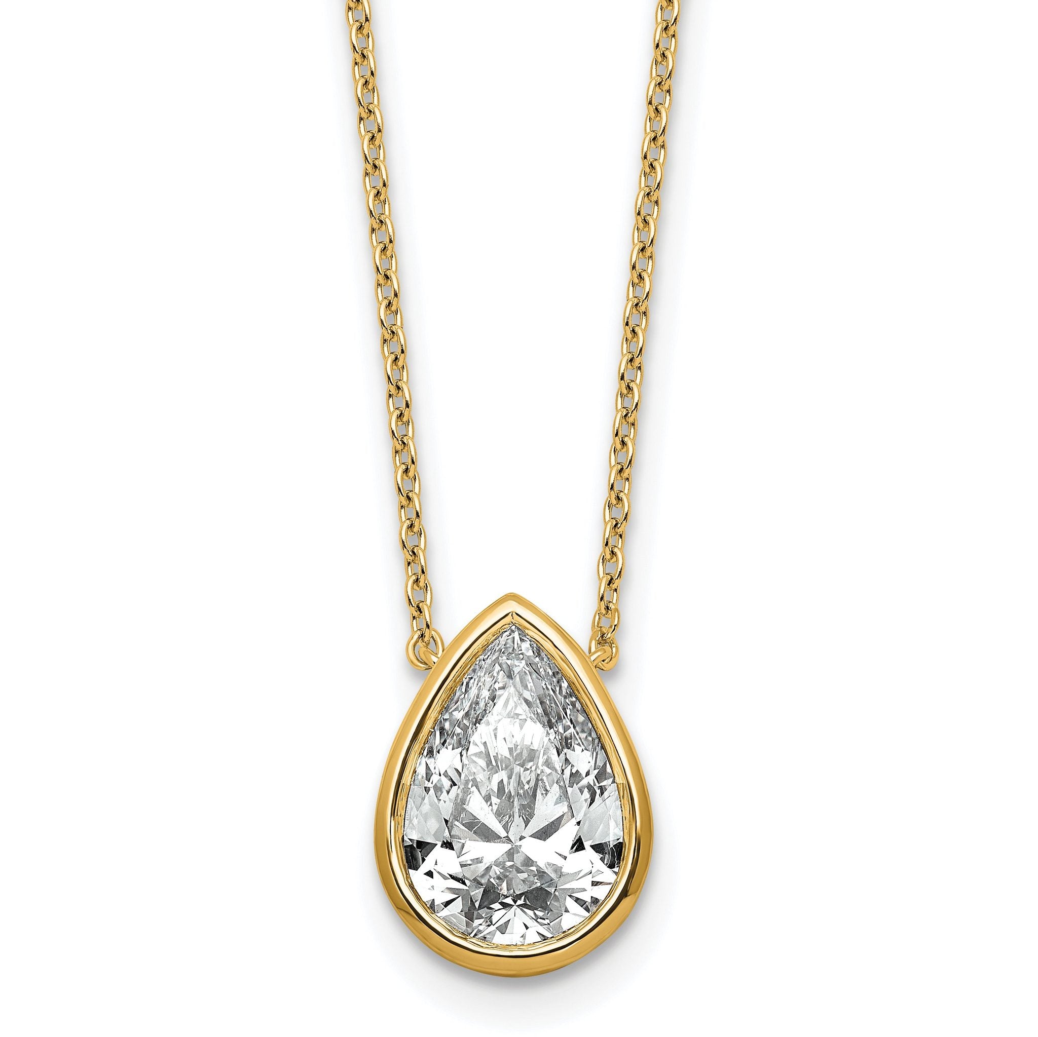 14k 3ct Cert Lab Grown Diamond VS+ F+ Pear  Bezel Pendant