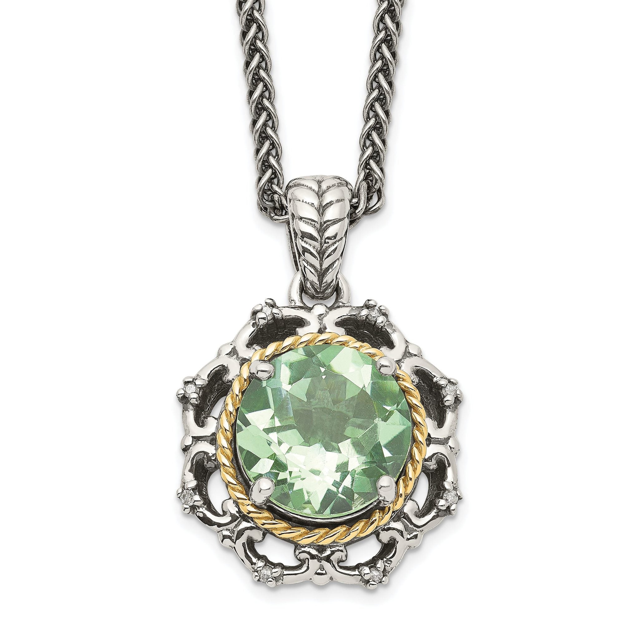 Shey Couture Sterling Silver with 14K Accent 18 Inch Antiqued Round Green Quartz and Diamond Necklace Main image