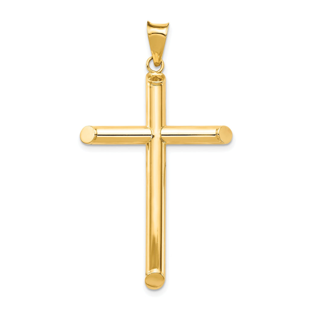 14K Gold Polished 3D Tube Cross Pendant by Sophia Jewelers