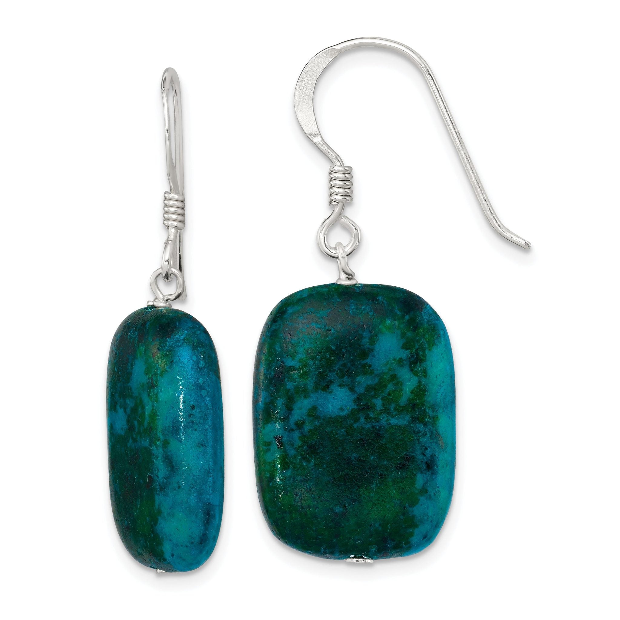 Sterling Silver Polished Stabilized Chrysocolla Oval Dangle Earrings Main image