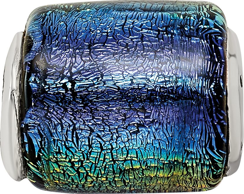 Sterling Silver 925 Antiqued Rainbow Dichroic Glass Bead Elegant Artisan Style