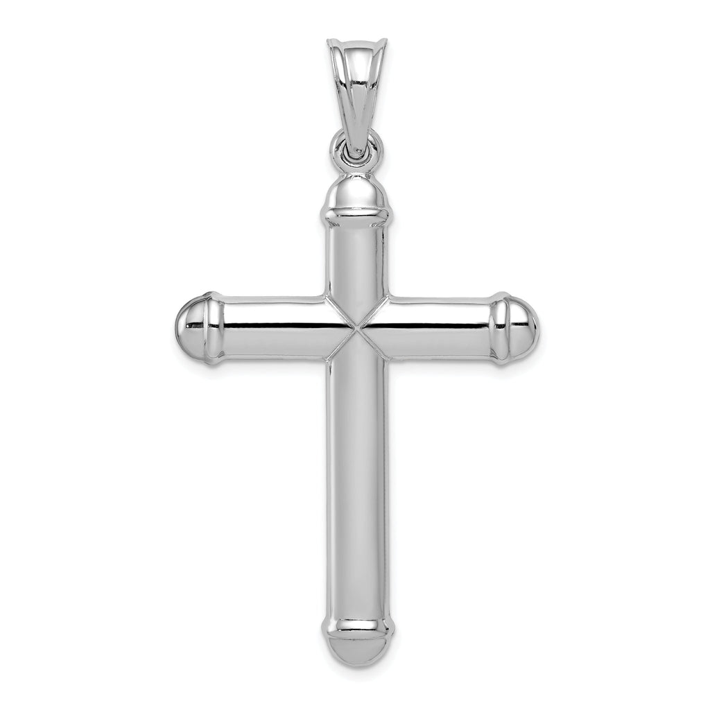 Sterling Silver 3D Reversible Cross Pendant with Rhodium-Plated Diamond-Cut Finish