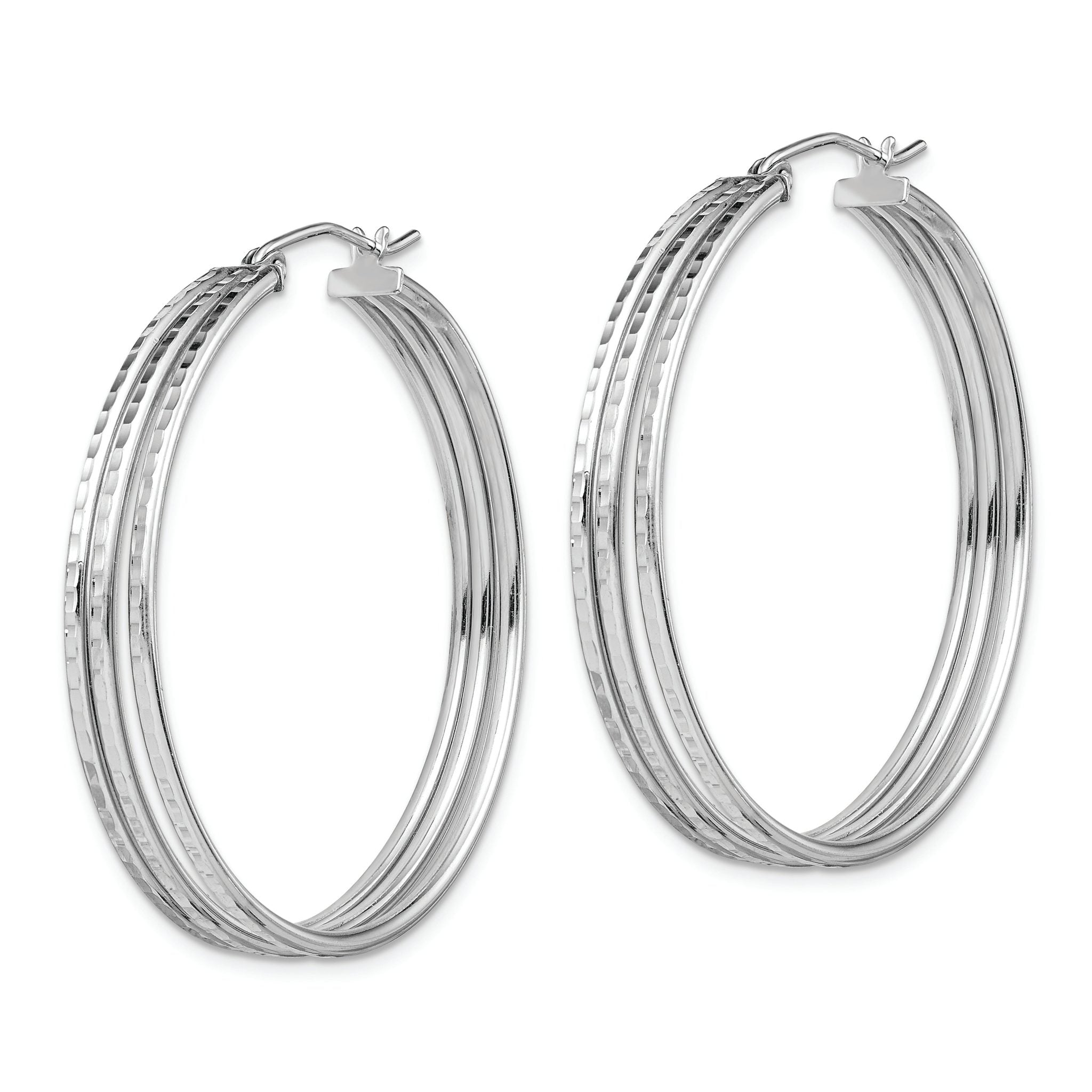 Sterling Silver Rhodium Plated Textured Fancy Hoop Earrings Secondary image