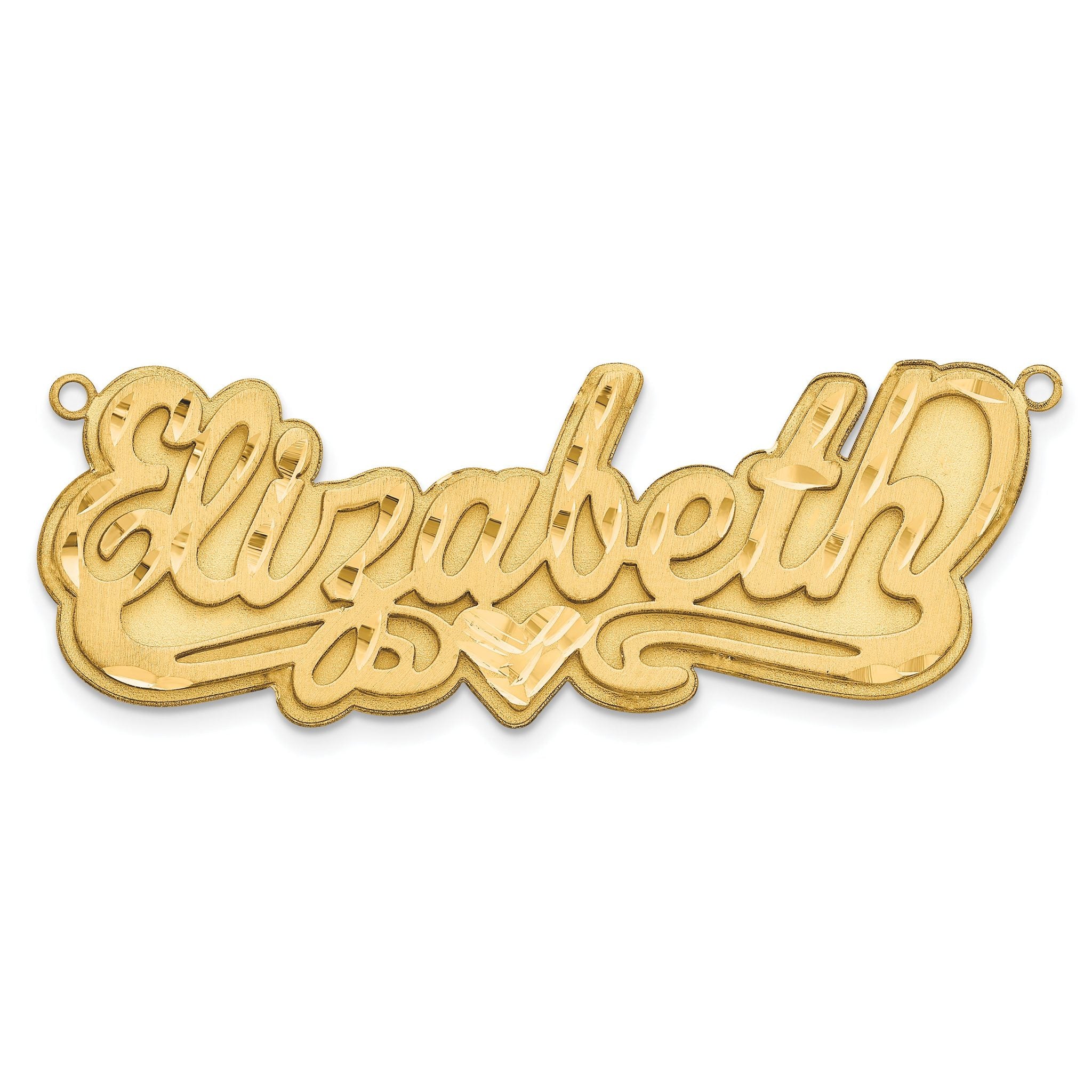 10KY 3D Satin Diamond-cut Heart Name Plate