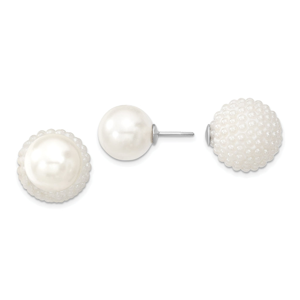 Majestik Rhodium-Plated Sterling Silver Front Back Shell Pearl Earrings
