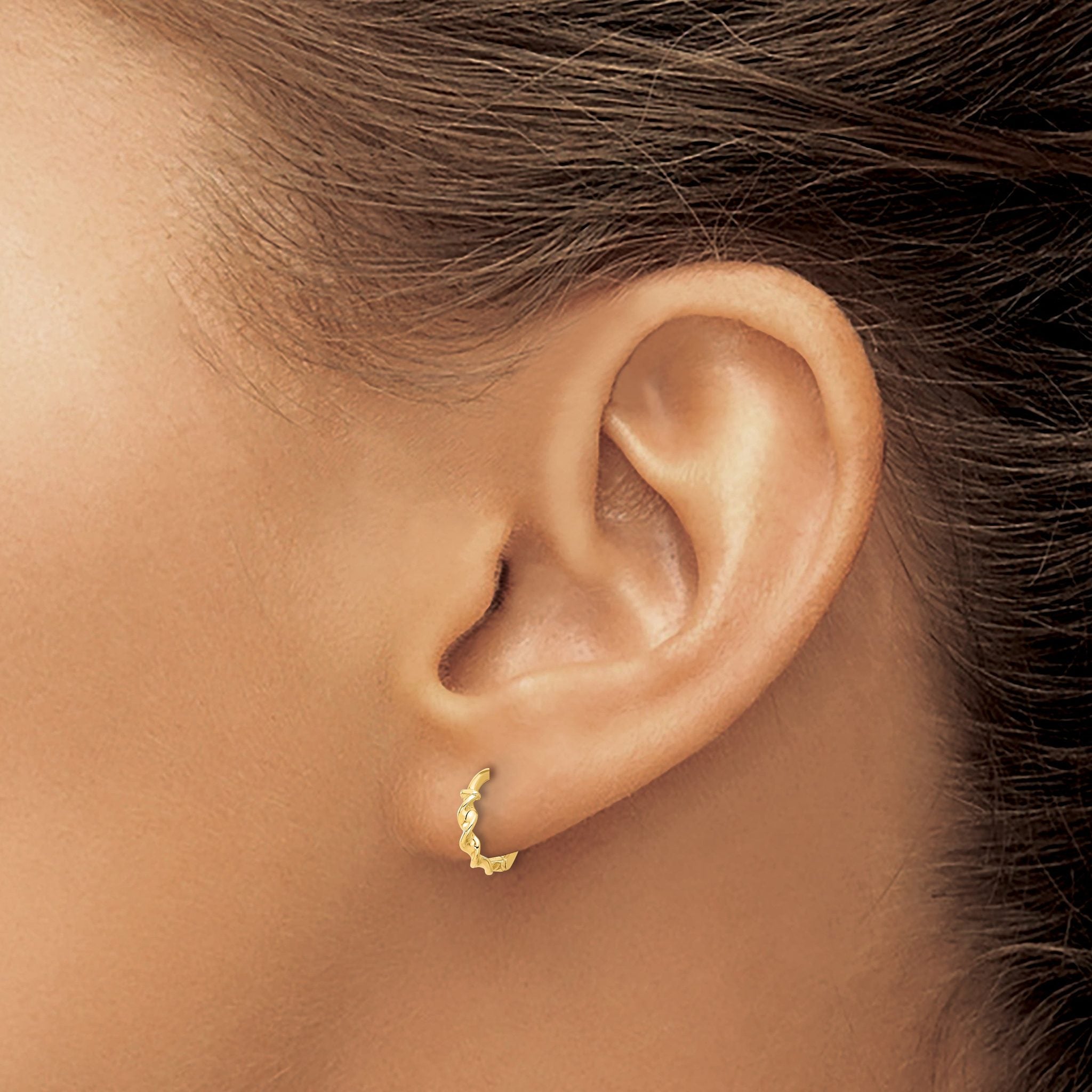 14K Polished Twisted Huggie Hoop Earrings