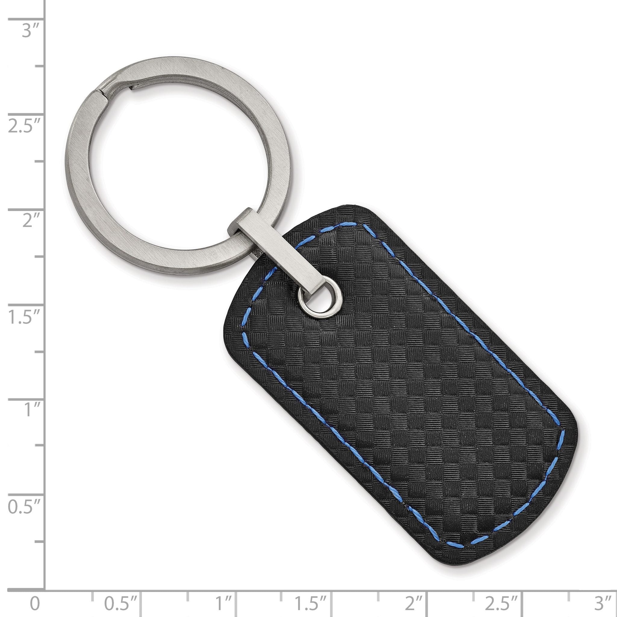 Stainless Steel Brushed Leather & Polyurethane Stitched Key Ring Secondary image