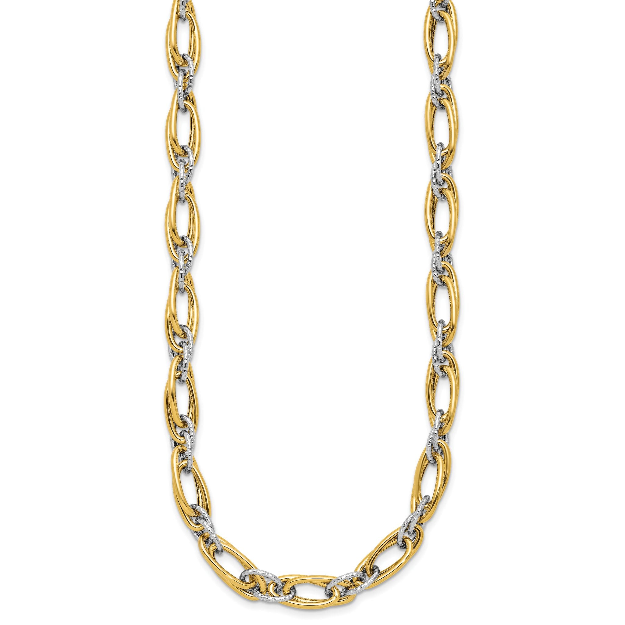14K Two-tone Polished and Textured Fancy Link Necklace Secondary image
