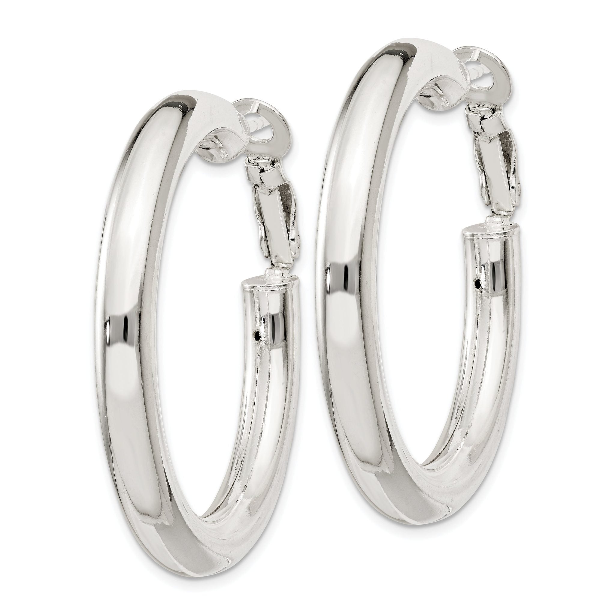 Sterling Silver 5x40mm Omega Back Hoop Earrings Secondary image