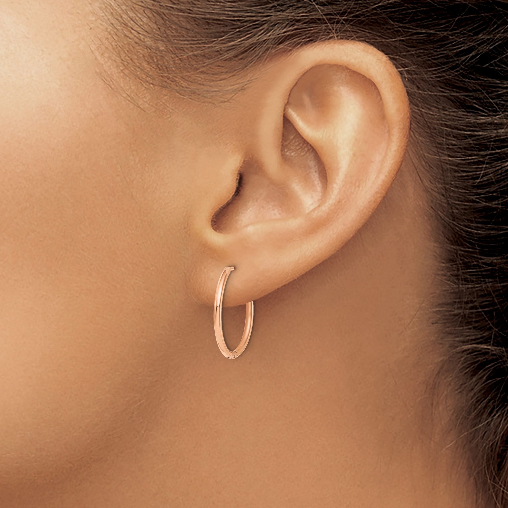 Stainless Steel Rose Gold-Tone Polished Hinged Huggie Hoop Earrings for Women