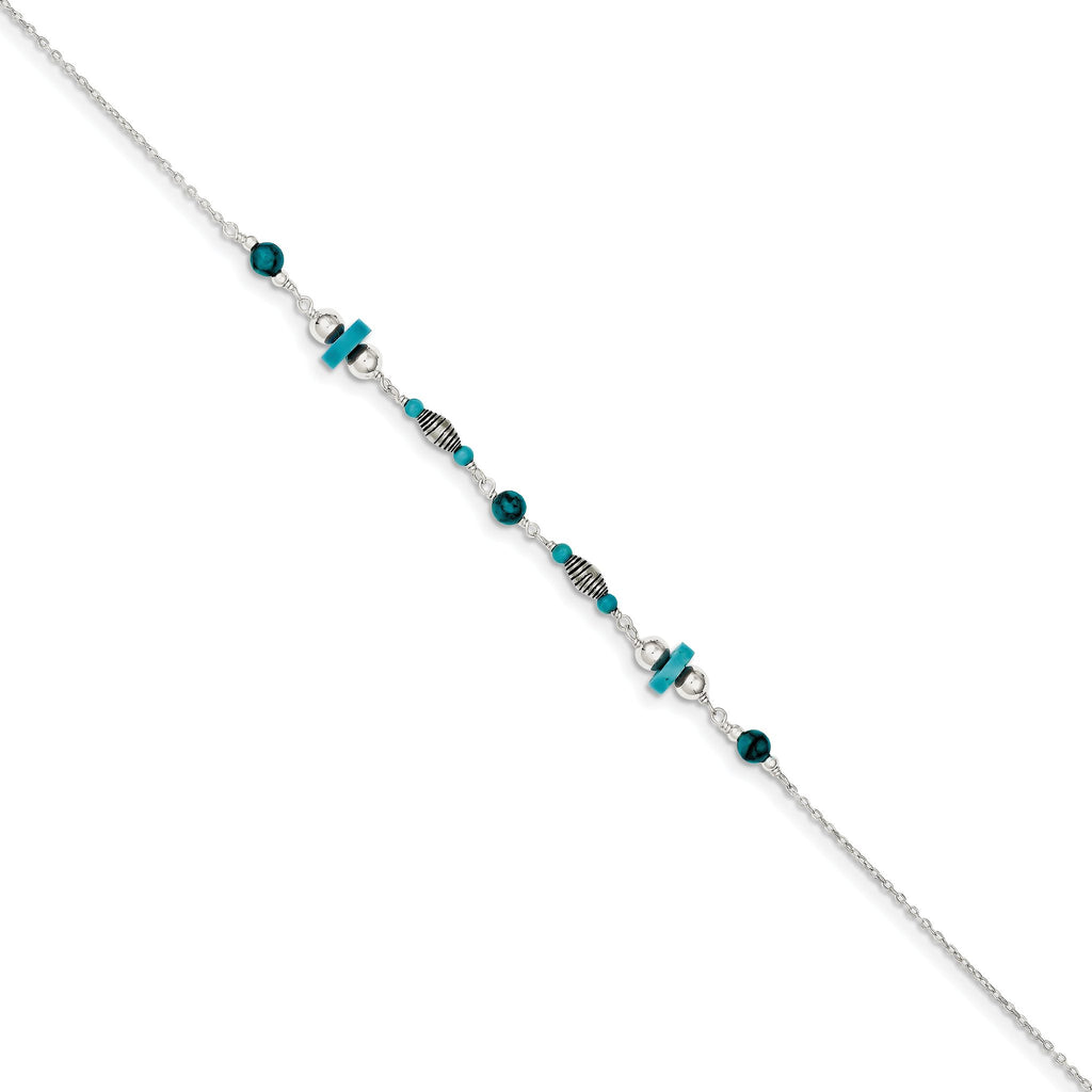 Sterling Silver Antiqued Turquoise Beaded Anklet