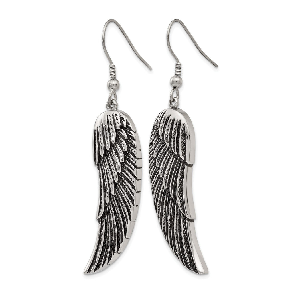 Stainless Steel Polished & Antiqued Drop Dangle Earrings for Women