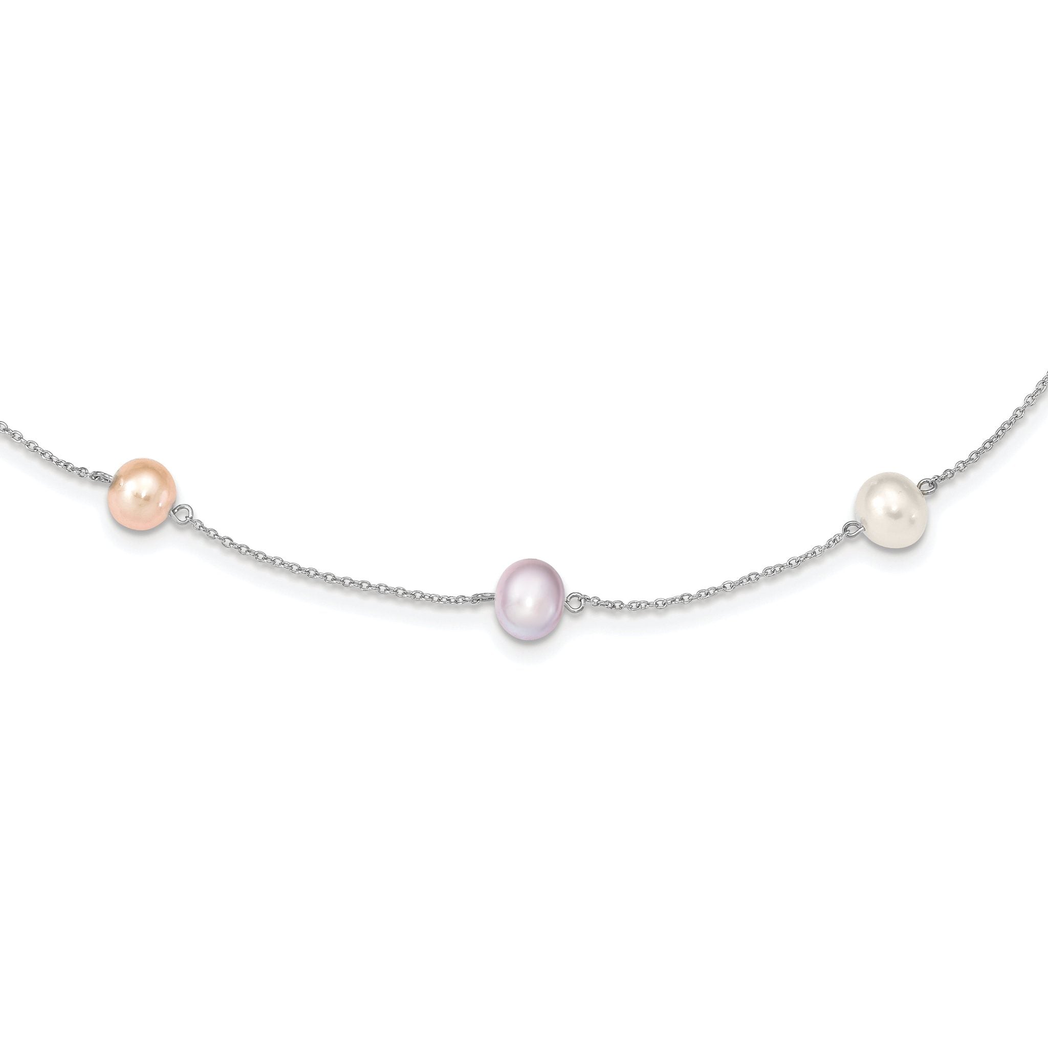 Sophia Jewelers Sterling Silver Multi-Color Pearl Cable Necklace 18 Polished