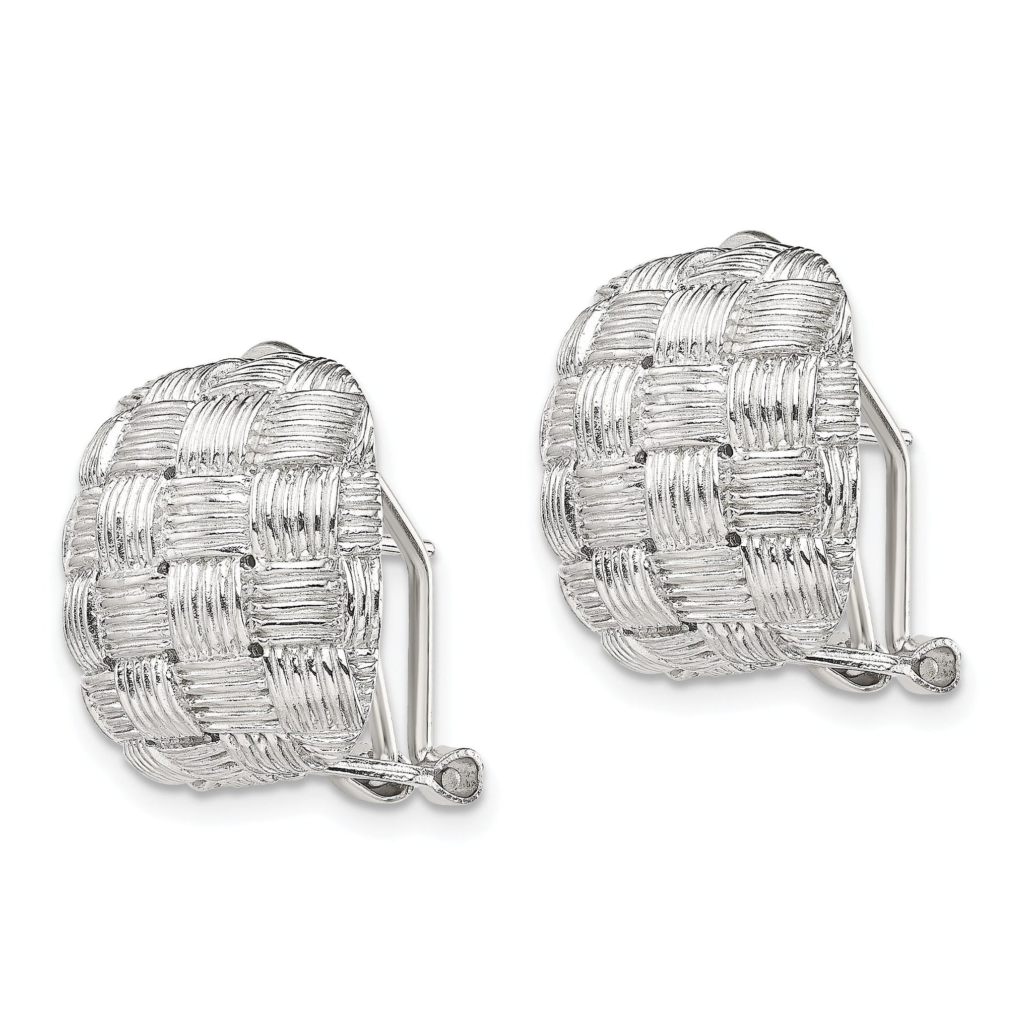 Sterling Silver Rhod-pltd Polished Woven Square Omega Back Earrings Secondary image
