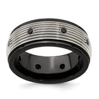 Black Spinel Grooved Wedding Band in Titanium, 9mm
