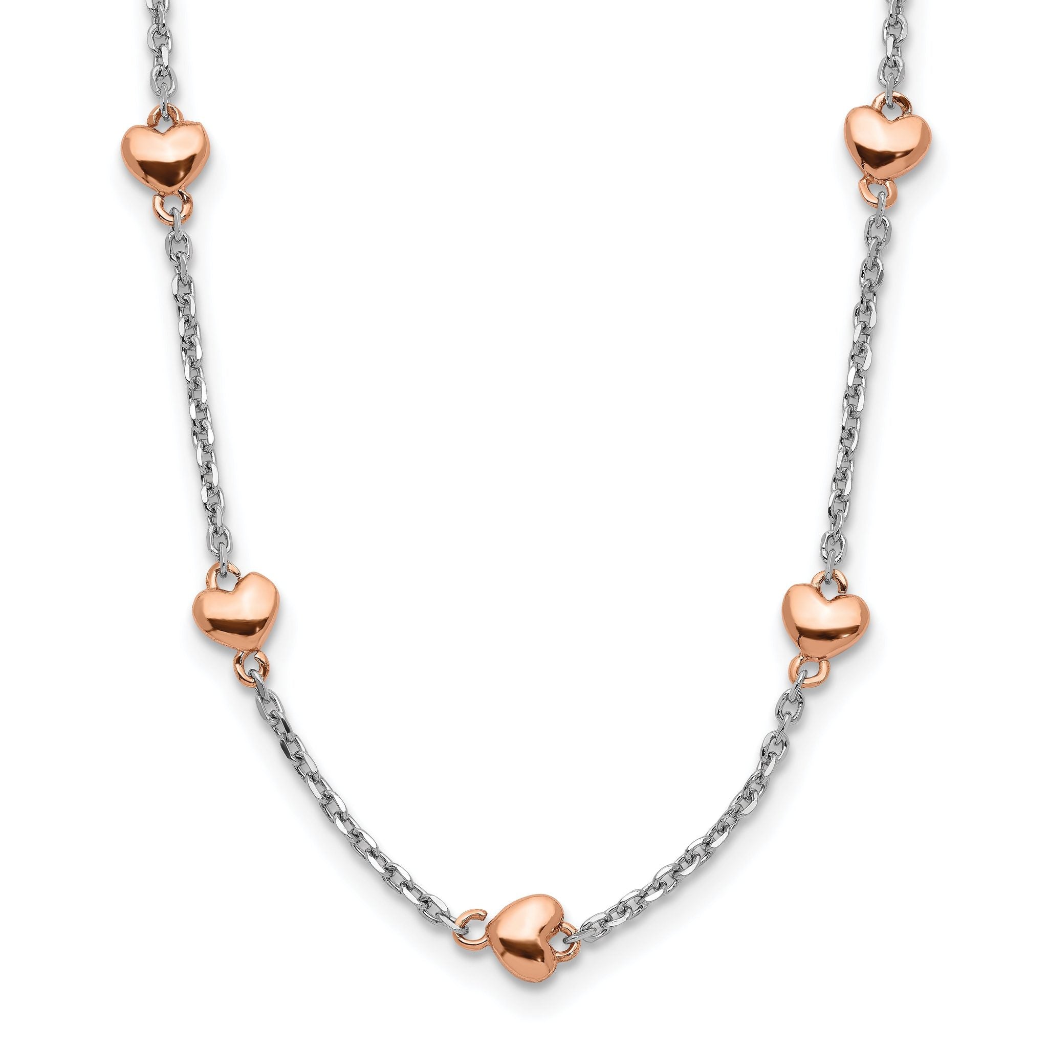 Sterling Silver RH-plated Rose gold-pltd 7-Heart 1.5in ext. Necklace Main image