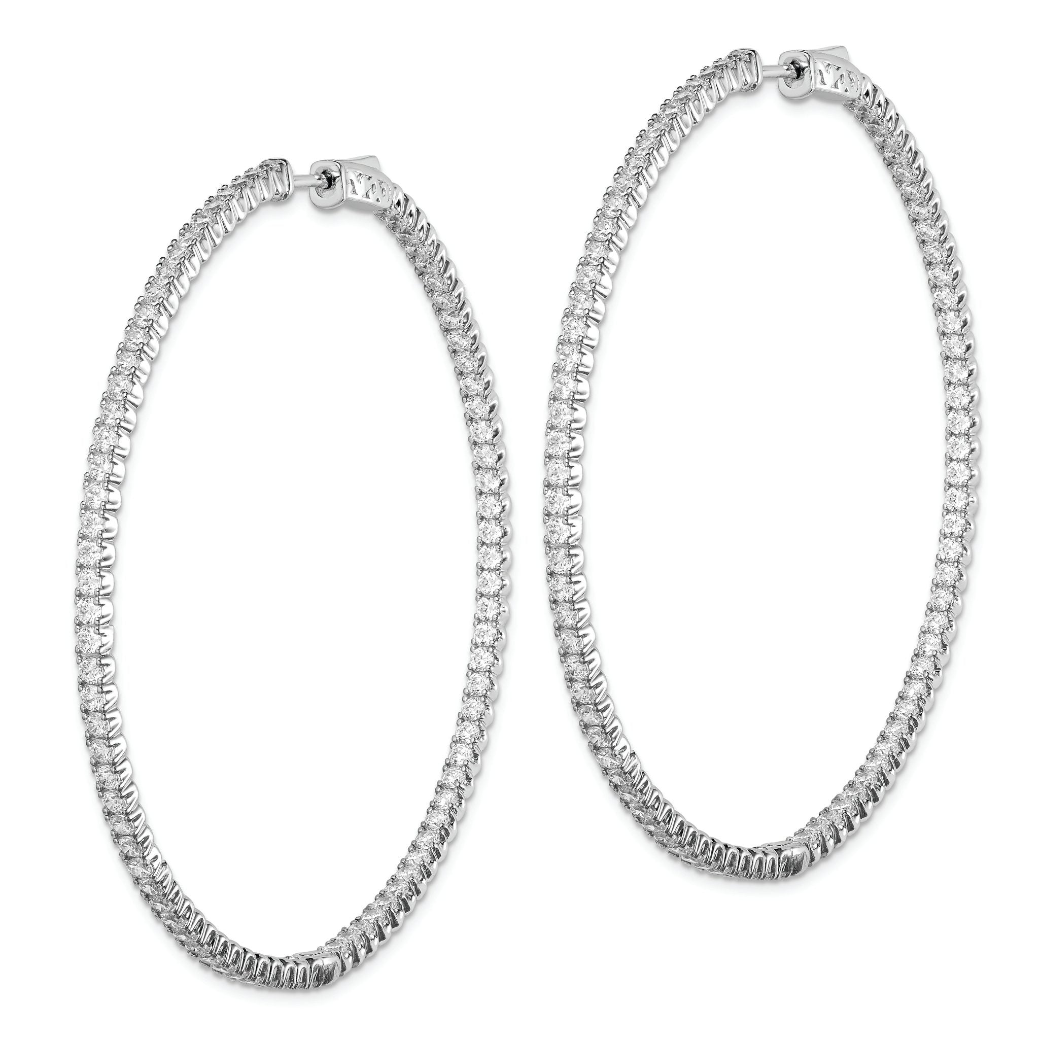 Sterling Shimmer Sterling Silver Rhodium-plated 166 Stone 2mm CZ In and Out Round Hinged Hoop Earrings Secondary image