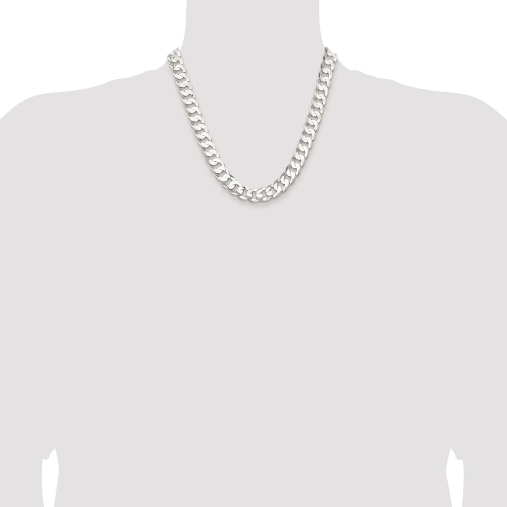 Sterling Silver Rhodium-plated 11.9mm Concave Beveled Curb Chain