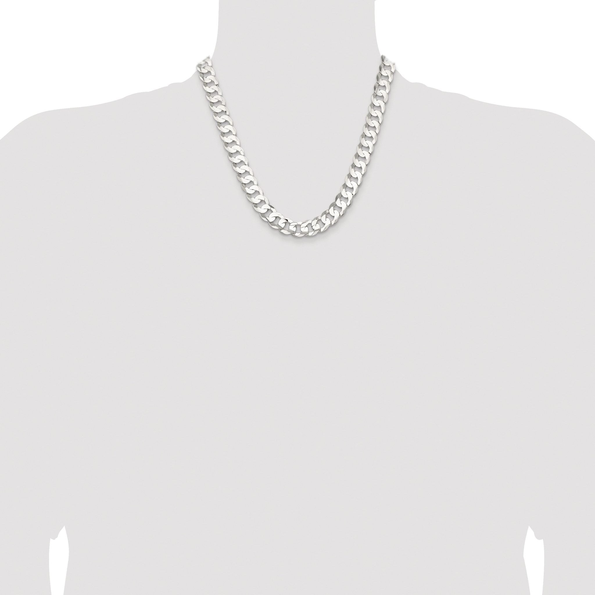 Sterling Silver Rhodium-plated 11.9mm Concave Beveled Curb Chain
