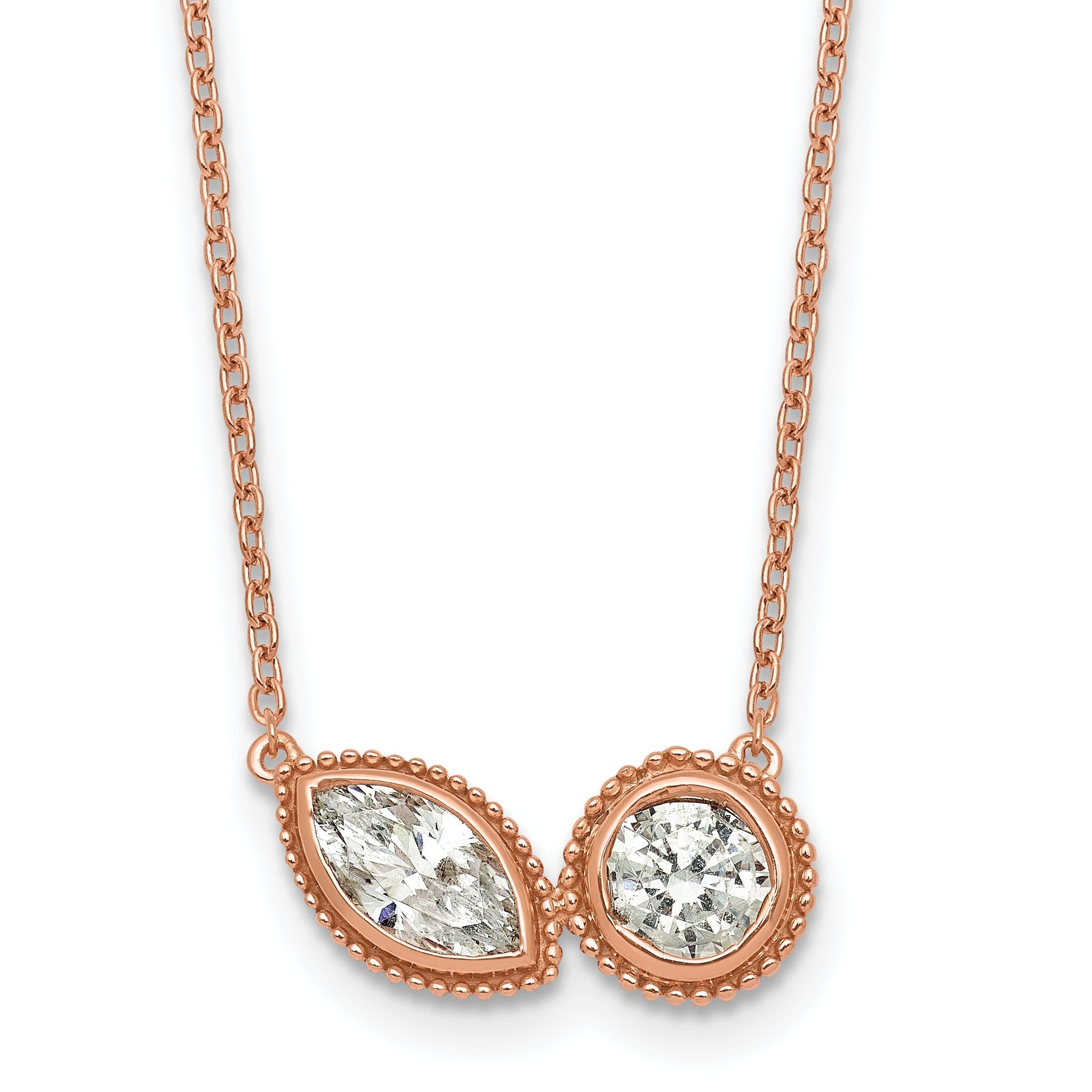 14k Rose Gold 1 carat Lab Grown Diamond VS+ F+ Complete 18 inch Two Stone Fashion Necklace Main image