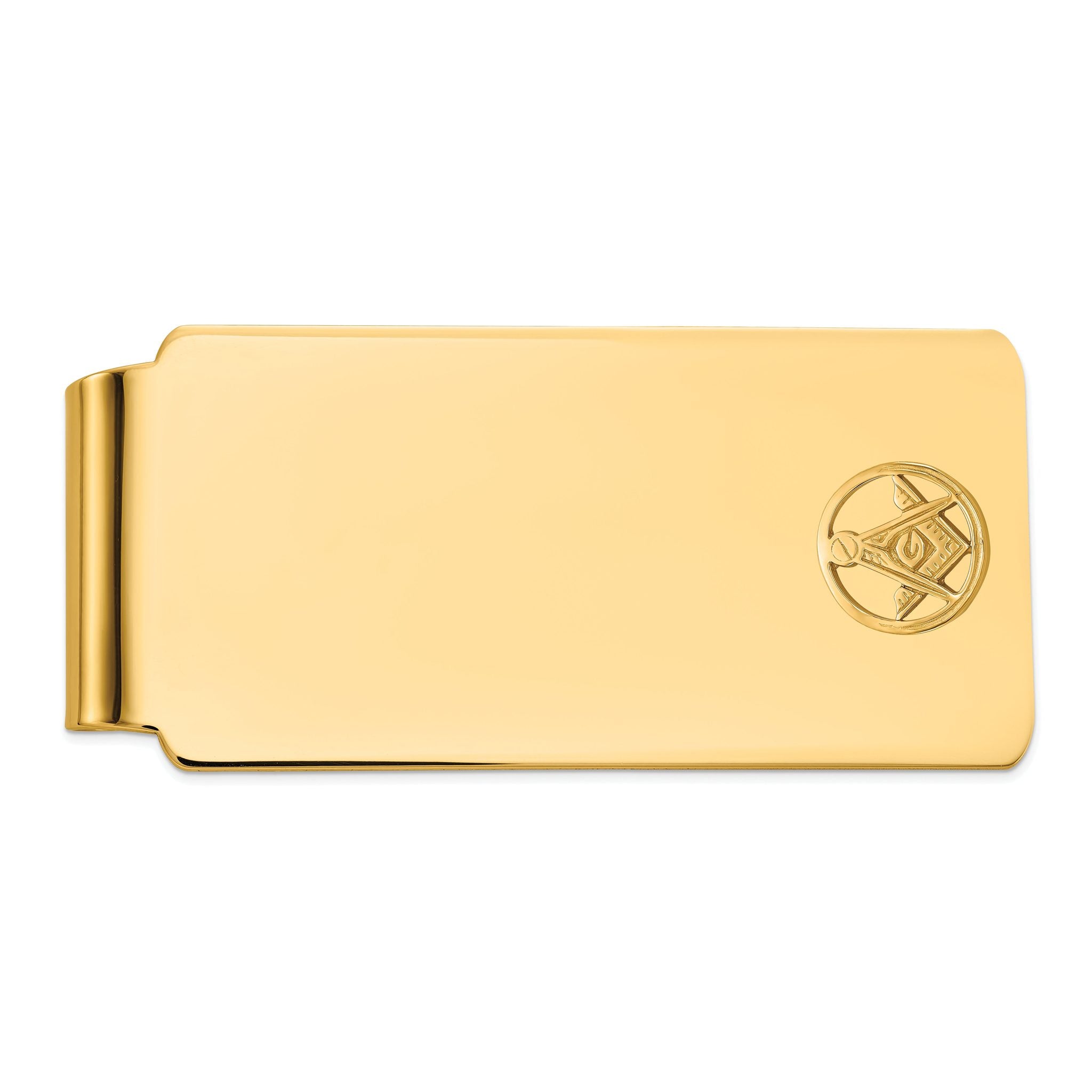 14k Men's Polished and Beaded Masonic Circle Large Money Clip Main image