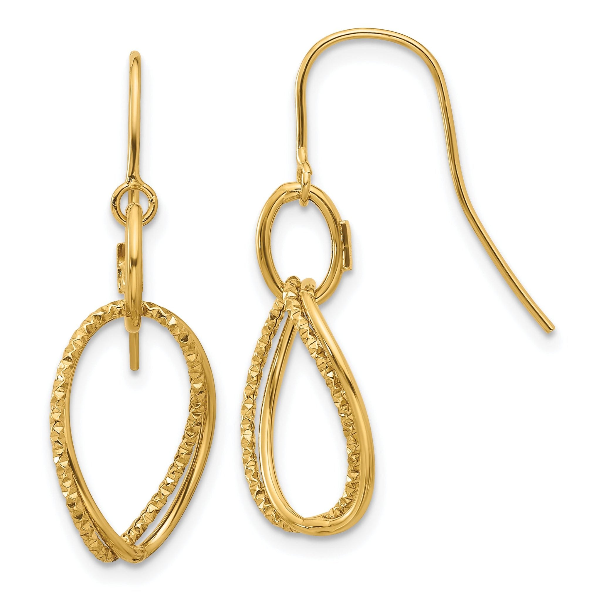 10K Polished and Textured Shepherd Hook Dangle Earrings Main image