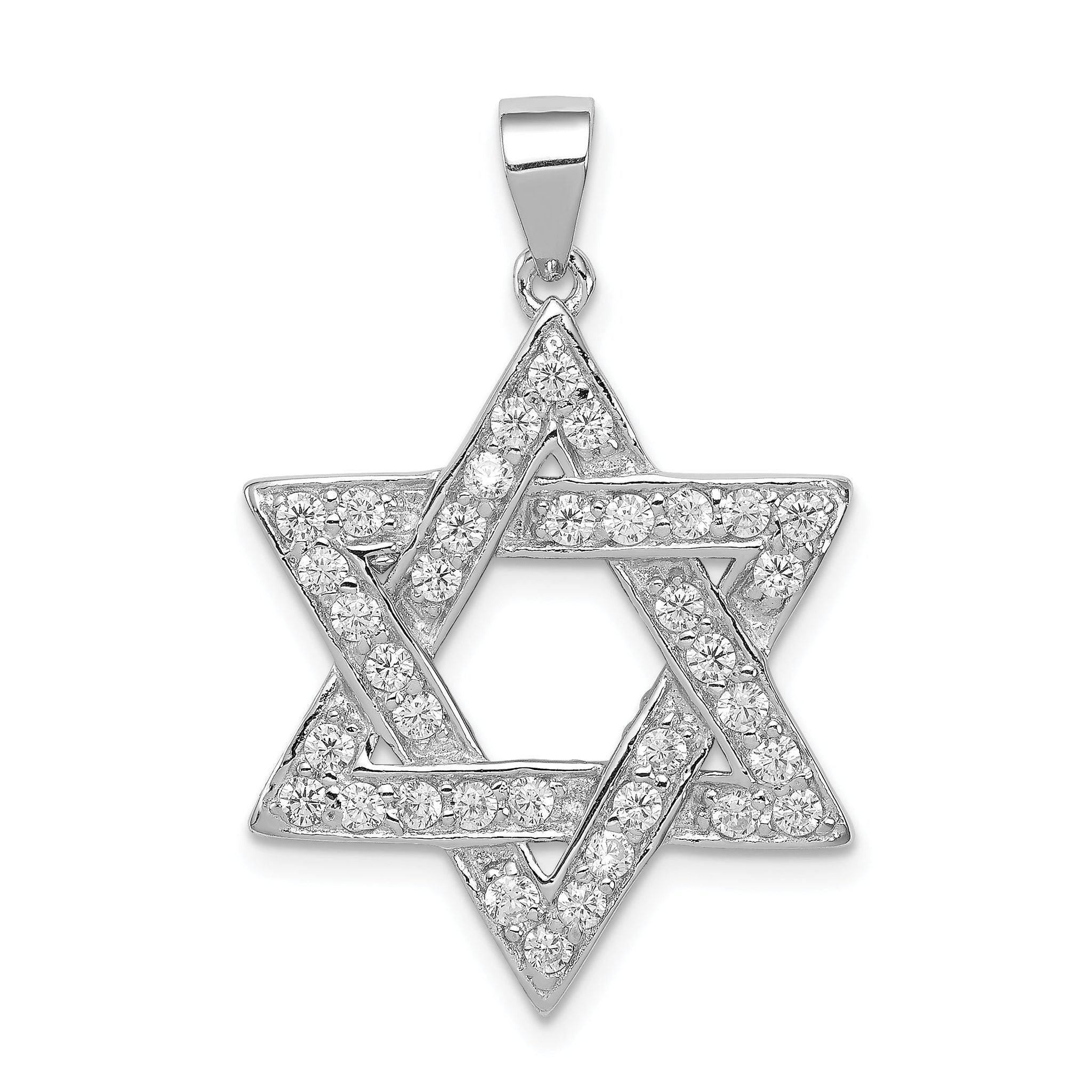 Sterling Silver Rhodium-Plated CZ Star of David Pendant Polished Finish Main image