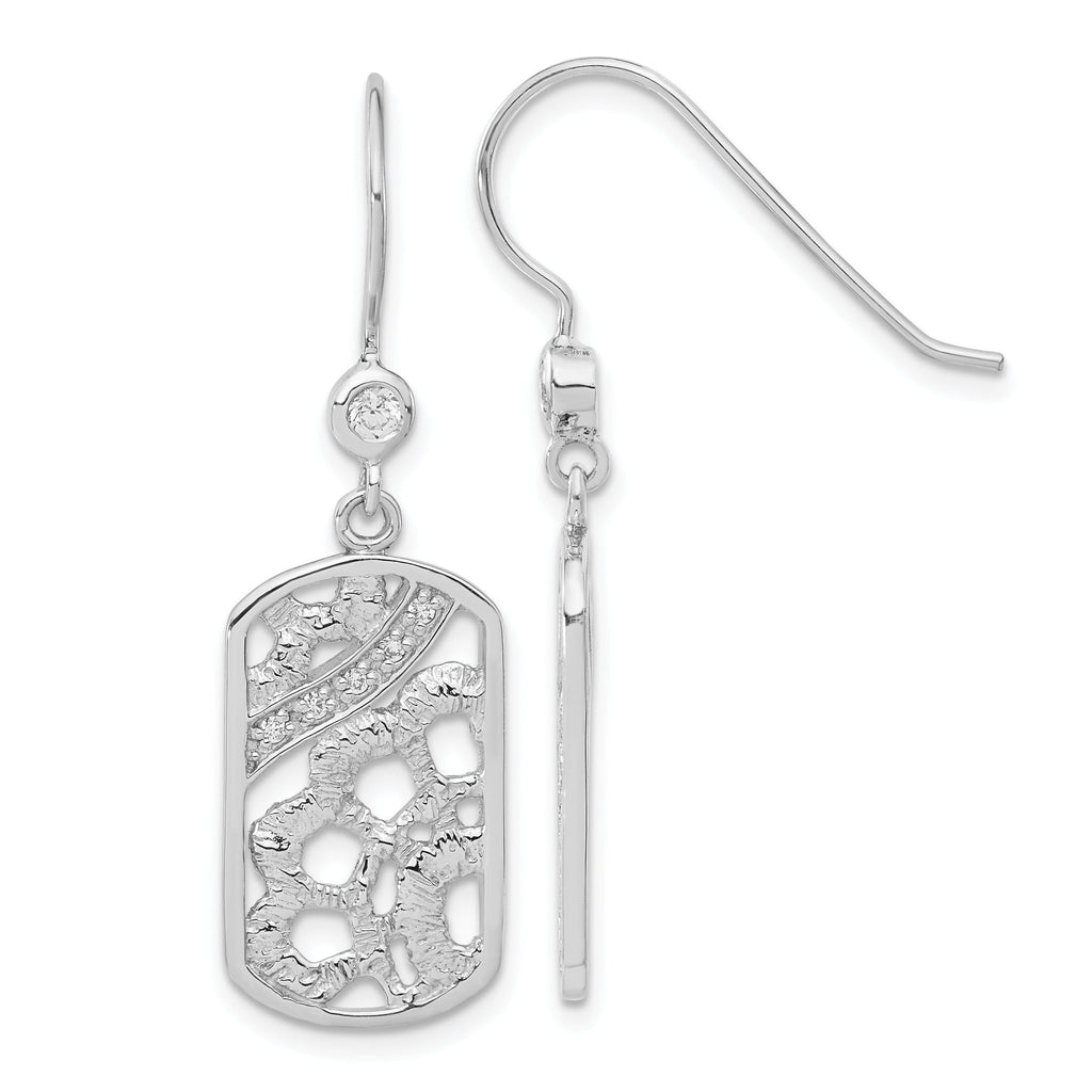 Sterling Silver Rhodium-Plated CZ Floral Dangle Earrings Polished Elegant Design