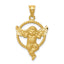 14K Gold Satin Angel in Circle Pendant with Brushed Finish